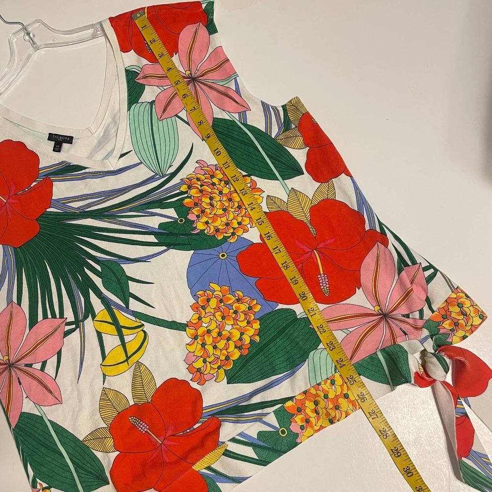 Talbots Plus Colorful Tropical Top Womens Size 2X V-Neck Tie Hem Casual Tee - Picture 11 of 11